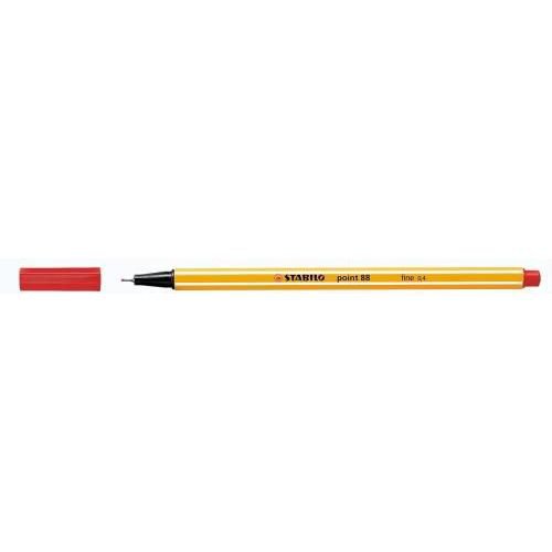 Stabilo Point 88 Fineliner Pen Waterbased 0.8mm Tip 0.4mm Line Red