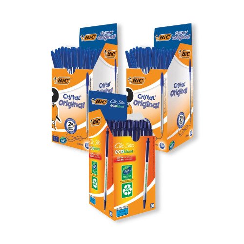 Buy 2 cristal box 50 Blue get 1 eco round stick blue