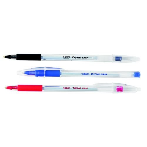 Bic Cristal Grip Ball Pen Clear Barrel 1.0mm Tip 0.4mm Line Black