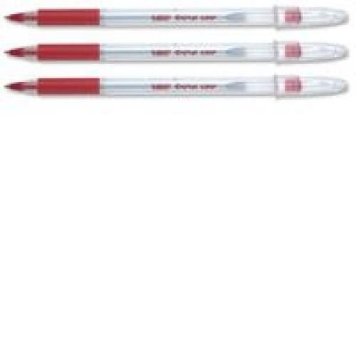 Bic Cristal Grip Ball Pen Clear Barrel 1.0mm Tip 0.4mm Line Red