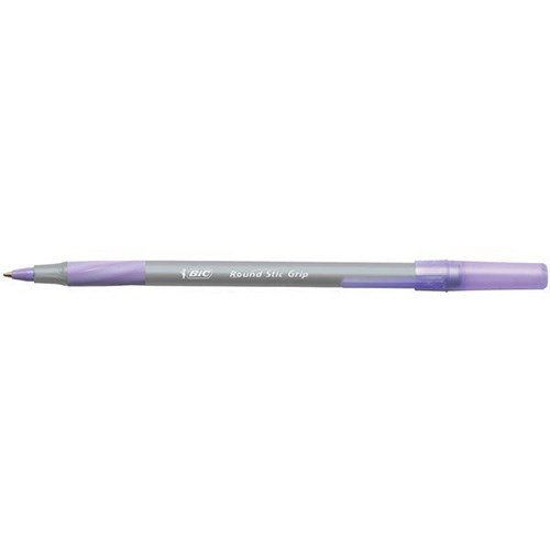 Bic Round Stic Grip Ball Point Pen 1.0mm Tip 0.4mm Line Purple