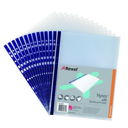 Rexel Nyrex Reinforced Pockets Blue Spine A4 Top Opening Pack 25