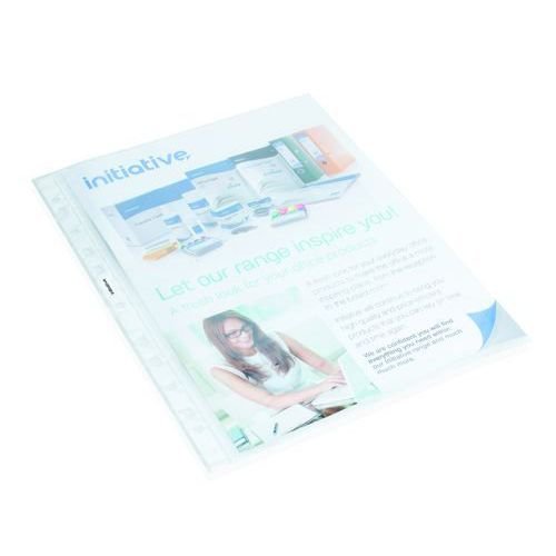 Initiative Reinforced Top Opening Plastic Punched Pockets A4 38 Micron Clear Box 100 Punched Pockets PF1131