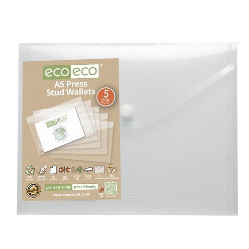 Eco Pack 5 A5 95% Recycled Press Stud Wallets