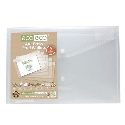 Eco Pack 5 A4+ 95% Recycled Press Stud Wallets