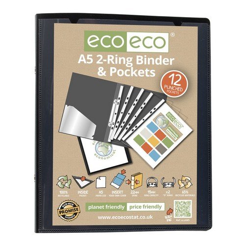 Eco A5 65% Recycled Ring Binder with 12 MultiPunched Pockets