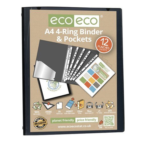Eco A4 65% Recycled Ring Binder with 12 MultiPunched Pockets