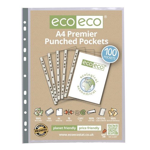 Eco A4 100% Recycled Bag 100 Premier Multi Punched Pockets