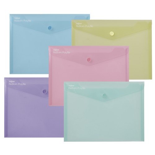 Snopake ReBorn [100% Recycled] A5 Polyfile â€“ Popper Wallet with PressStud Closure â€“ Pastel