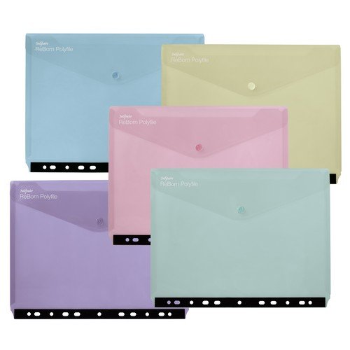 Snopake ReBorn [100% Recycled] A4 Polyfile Ringbinder Popper Wallet with Stud Closure â€“ Pastel