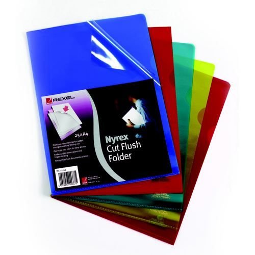 Rexel Nyrex PFC/A4 Cut Flush Open 2 Side Copy Safe Plastic Folders A4 Clear Pack 25