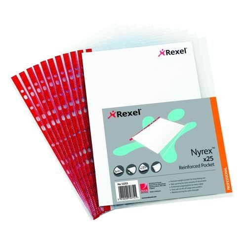 Rexel Nyrex Reinforced Pockets Red Spine A4 Side Opening Pack 25