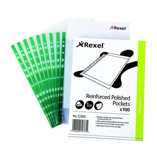 Rexel Nyrex Clear Reinforced Pockets Green Spine A4