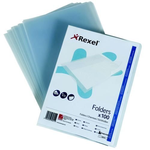 Rexel Nyrex Superfine Cut Flush Open 2 Side Folders A4 Clear Pack 100