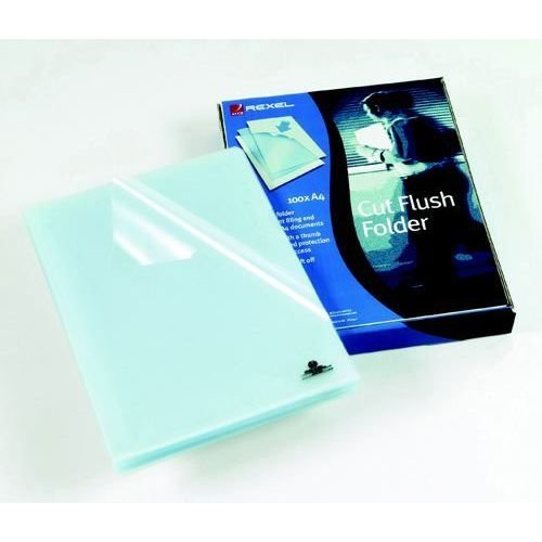 Rexel Nyrex Cut Flush Open 2 Side A4 Folders Clear Pack 100