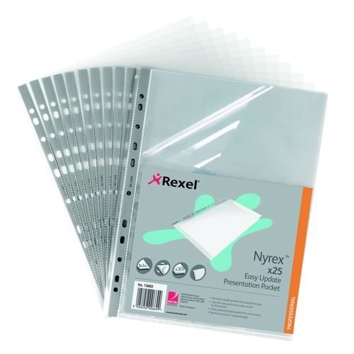 Rexel Presentation Multipunched Pocket Side & Top Opening Grey Strip Pack 25