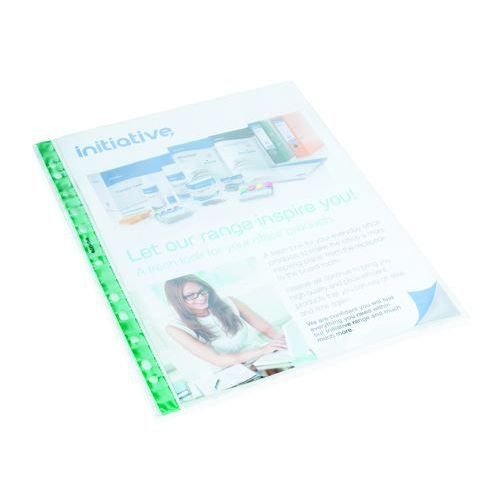 Initiative Green Spine Reinf Top Opening Plastic Punched Pockets A4 50 Micron Glass Clear Box 100