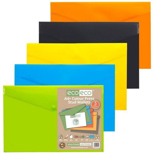 Pack 5 A3 50% Recycled Colour Press Stud Wallets