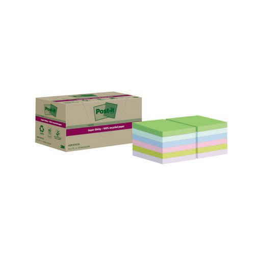 PostIt Super Sticky Recycle 47.6x47.6 Ast Pack 12 Repositional Notes PI1301