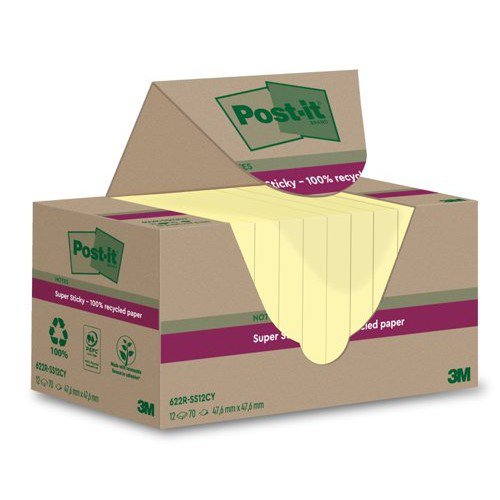 PostIt Super Sticky Recycle 47.6x47.6 Yellow Pack 12