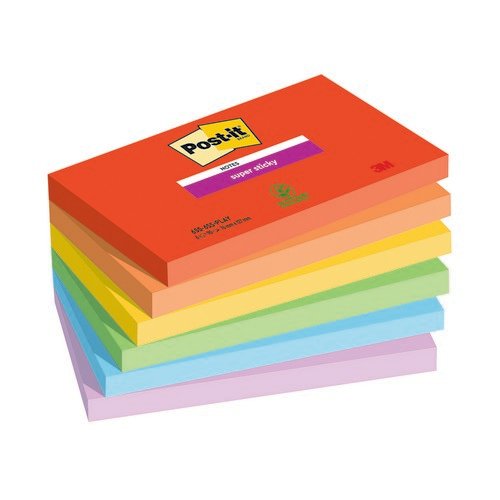 Post-It Super Sticky 90 Sheets 76x127 Assorted Pack of 6 655-6SS-PLAY