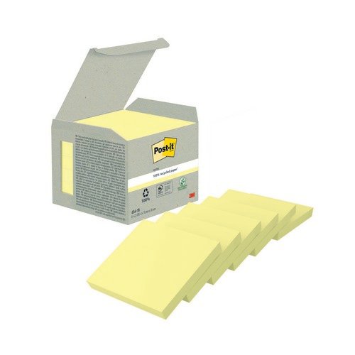 Post-It Recycled Notes 100 Sheets 76x76 Canary Yellow Pack of 6 6541B