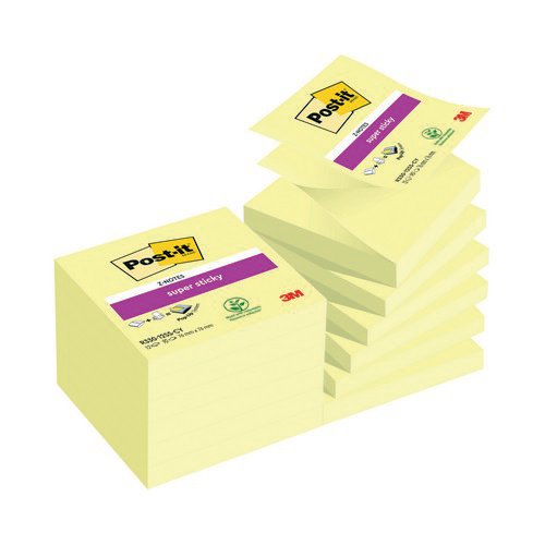 Postit Super Sticky ZNotes Canary Yellow 76mm x 76mm Pk12 Repositional Notes PI1423