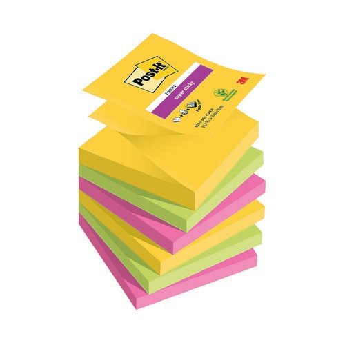 Postit Super Sticky ZNotes Carnival Colour Collection 76 mm x 76 mm 90 Sheets/Pad 8 + 4 FREE Pads