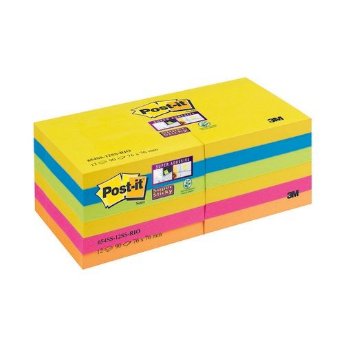 Postit Super Sticky 76x76mm Carnival (Pack of 12)
