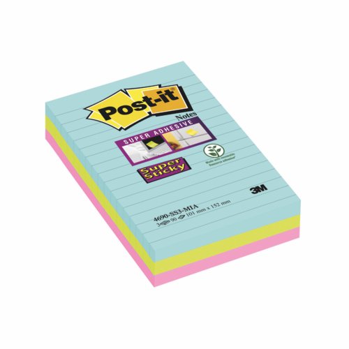 Postit Super Sticky Lined Notes Miami XL 101x101mm Pack 3