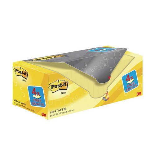 Post-it Yellow Notes 76x76mm 16 Pads + 4 Pads FOC