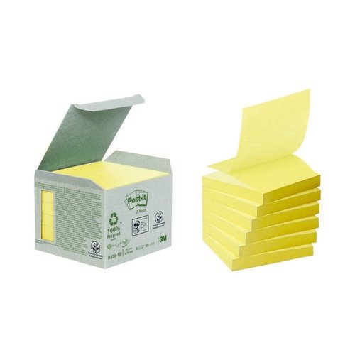 Postit Recycled ZNotes 76 x 76mm Canary Yellow (Pack of 6) R330-1B