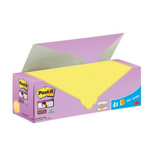 Postit Super Sticky Notes Canary Yellow Cabinet 76x76mm (Pack of 24)