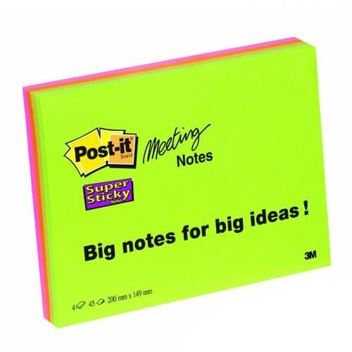 PostIt Super Sticky Meeting Notes 149x98.4mm Pack 4