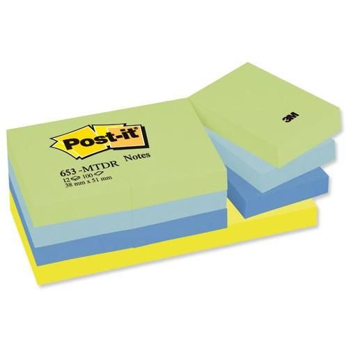 Post-it Colour Notes Pad of 100 Sheets 38x51mm Dreamy Palette Rainbow Colours Pack 12