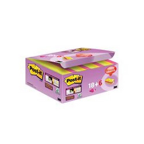 Postit Super Sticky Notes 47.6x47.6mm Assorted Pack 24