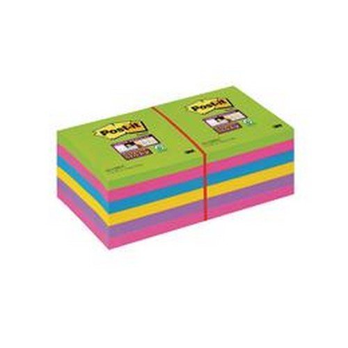 Post-it Super Sticky Removable Notes Pad 90 Sheets 76x76mm Ultra Assorted Pack 12