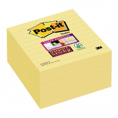 Postit Super Sticky Notes Canary Yellow Lined 101x101 Pack 6