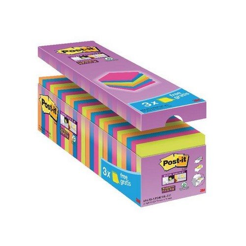 Postit Super Sticky Notes Value Pack Pad 90 Sheets 76x76mm Assorted Pack 24