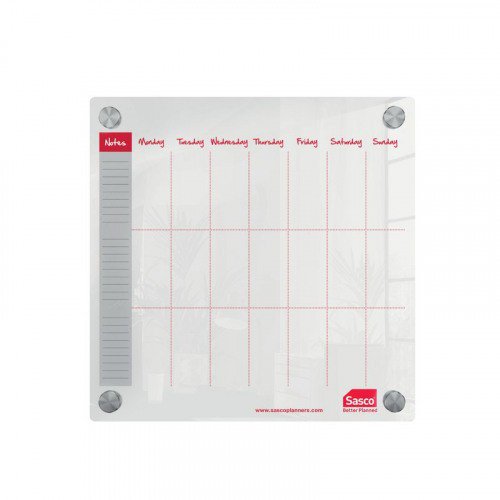 Sasco Semi Opaque Acrylic Mini Whiteboard Weekly Planner Mounted 300x300mm
