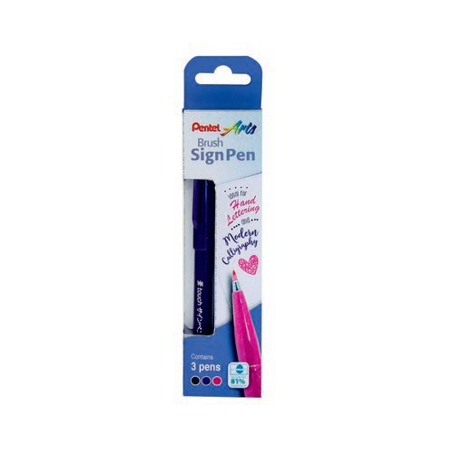 Brush Sign Pen Assorted Pack 3 Fineliner & Felt Tip Pens PN4025
