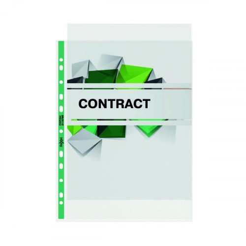 Rexel CopyKing A4 Punched Pockets with Green Spine Glass Clear