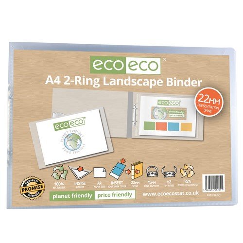 A4 Clear 95% Recycled 2-O Ring Landscape Binder