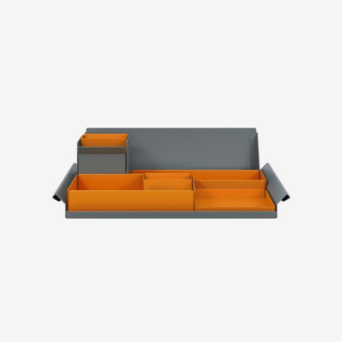 Belong  Mosaic Set of Six Steel Storage Trays 103mm H x 367mm W x 144mm D Bisley Orange/Goose Grey