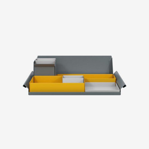 Belong  Mosaic Set of Eight Steel Storage Trays 103mmh x 367mmw x 267mmd Bisley Orange & Goose Grey Desk Tidies SC4104