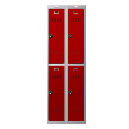 Phoenix PL Series PL2260GRC 2 Column 4 Door Personal Locker Combo Grey Body/Red Doors with Comb Lock