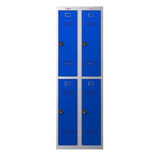 Phoenix PL Series PL2260GBC 2 Column 4 Door Personal Locker Comb Grey Body/Blue Doors with Comb Lock