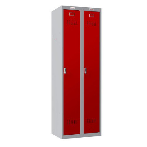 Phoenix PL Series PL2160GRE 2 Column 2 Door Personal Locker Combo Grey Body/Red Doors with Elec Lock