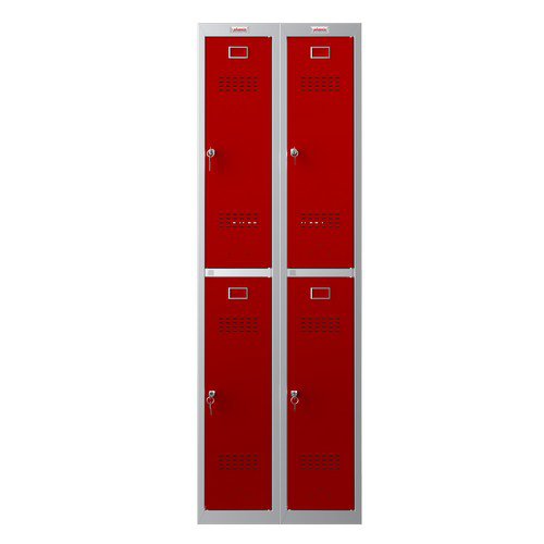 Phoenix PL Series PL2260GRK 2 Column 4 Door Personal Locker Combo Grey Body/Red Doors with Key Locks