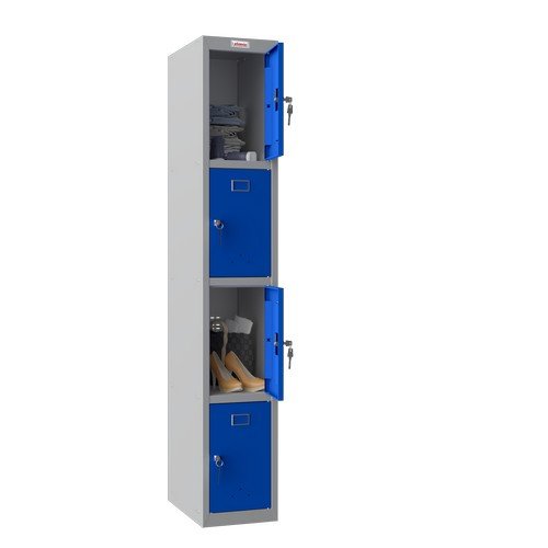 Phoenix PL Series PL1430GBK 1 Column 4 Door Personal Locker Grey Body/Blue Doors with Key Lock